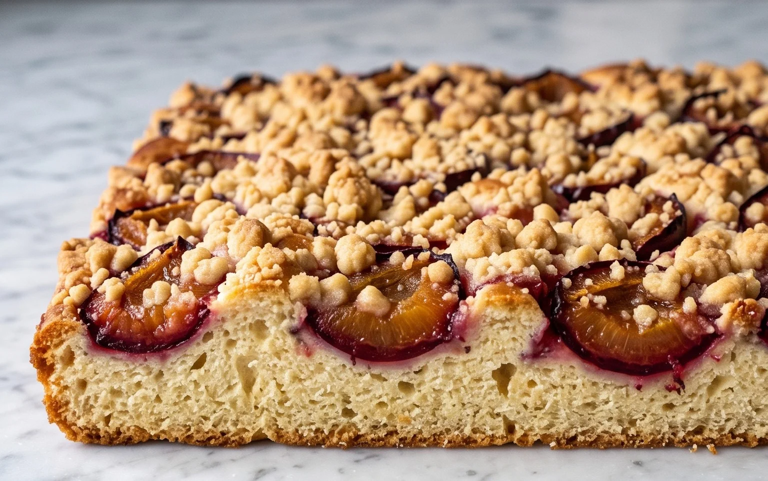 Rezept für Streusel-Pflaumenkuchen vom Blech mit Hefeteig